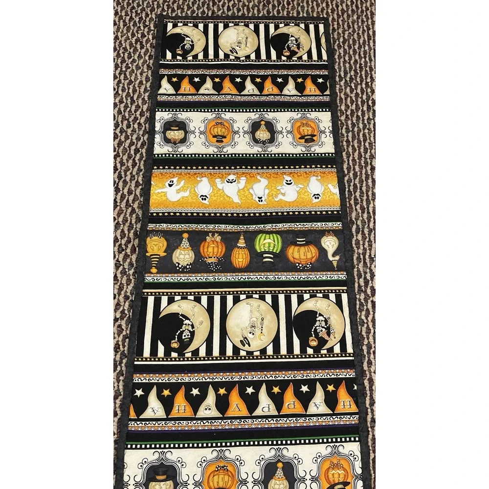 Handmade Halloween Table Runner Reversible Skeleton Pumpkin Ghosts 13